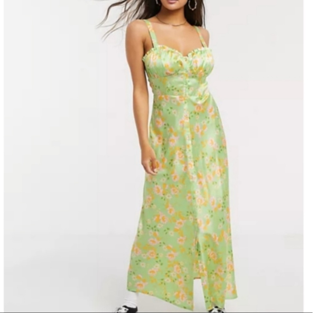 Like Green Satin Floral Dress